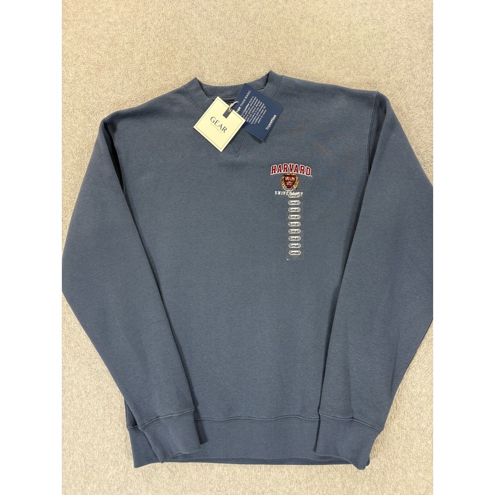 NWT Harvard Crimson Big Cotton Stitched Logo Crew Sweatshirt (Men's Small) Blue